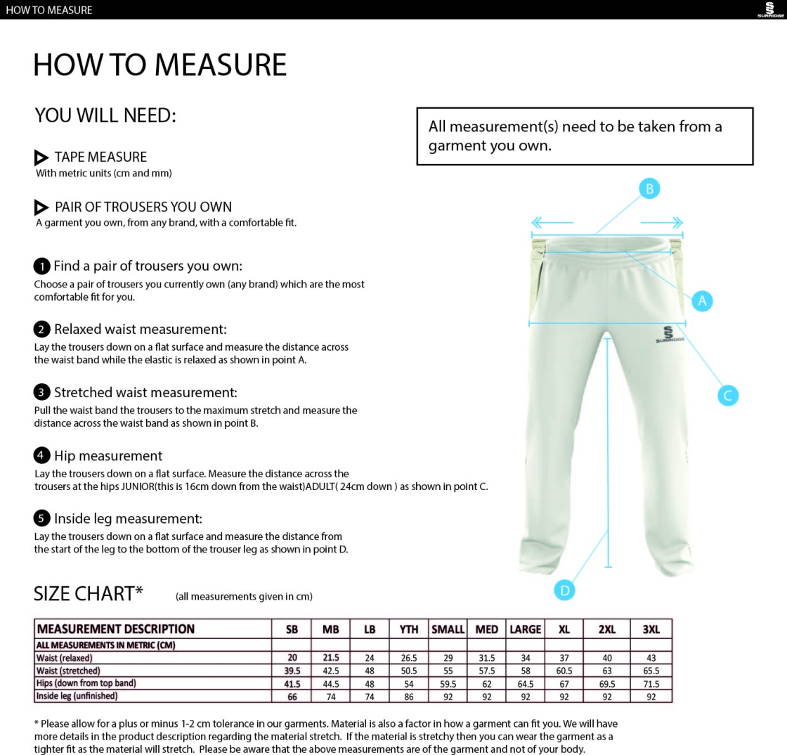 Old Isleworthians CC - Standard Playing Pant - Size Guide
