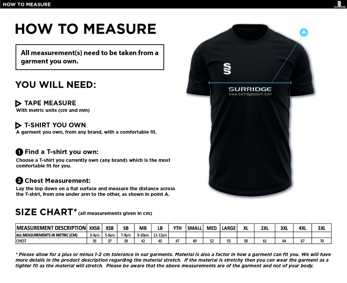 Old Isleworthians CC - Blade Polo Shirt - Size Guide