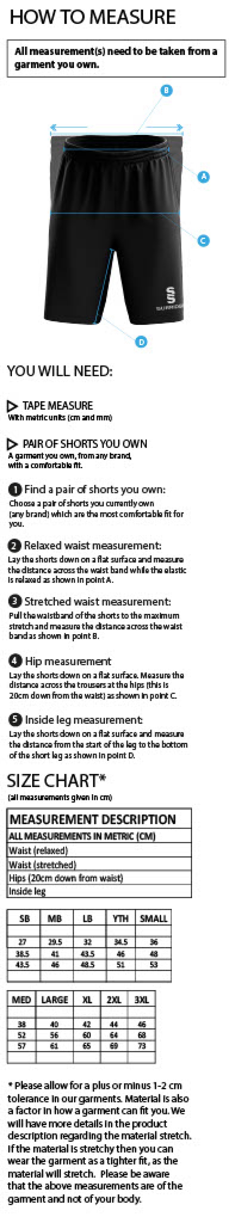 Old Isleworthians CC - Women's Ripstop Pocketed Shorts - Size Guide