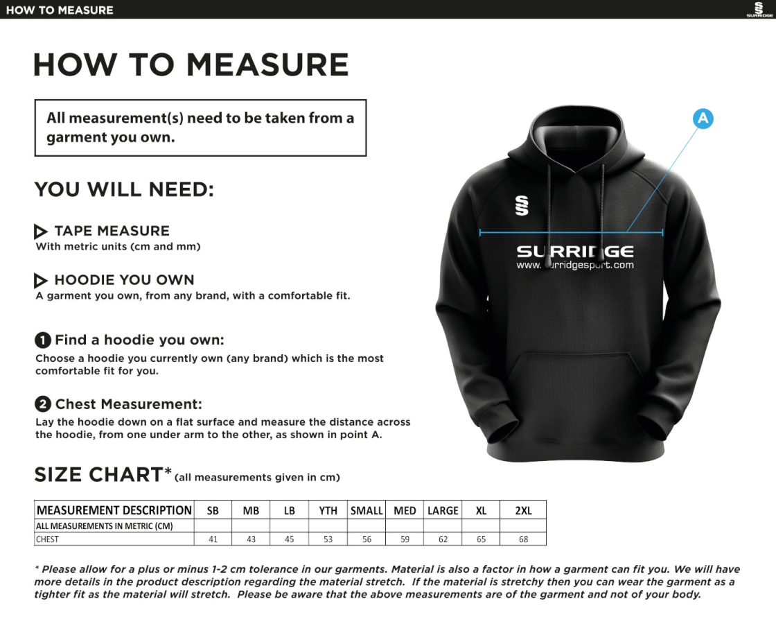 Old Isleworthians CC - Blade Hoody - Size Guide
