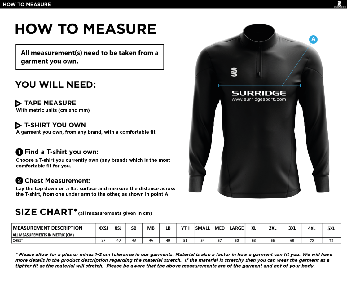 Old Isleworthians CC - Blade Performance Top - Size Guide
