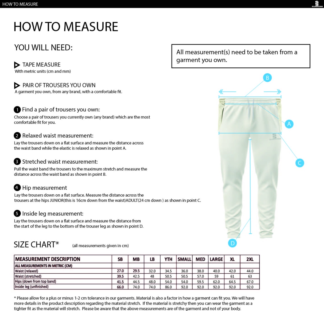Old Isleworthians CC - Tek Playing Pant - Size Guide