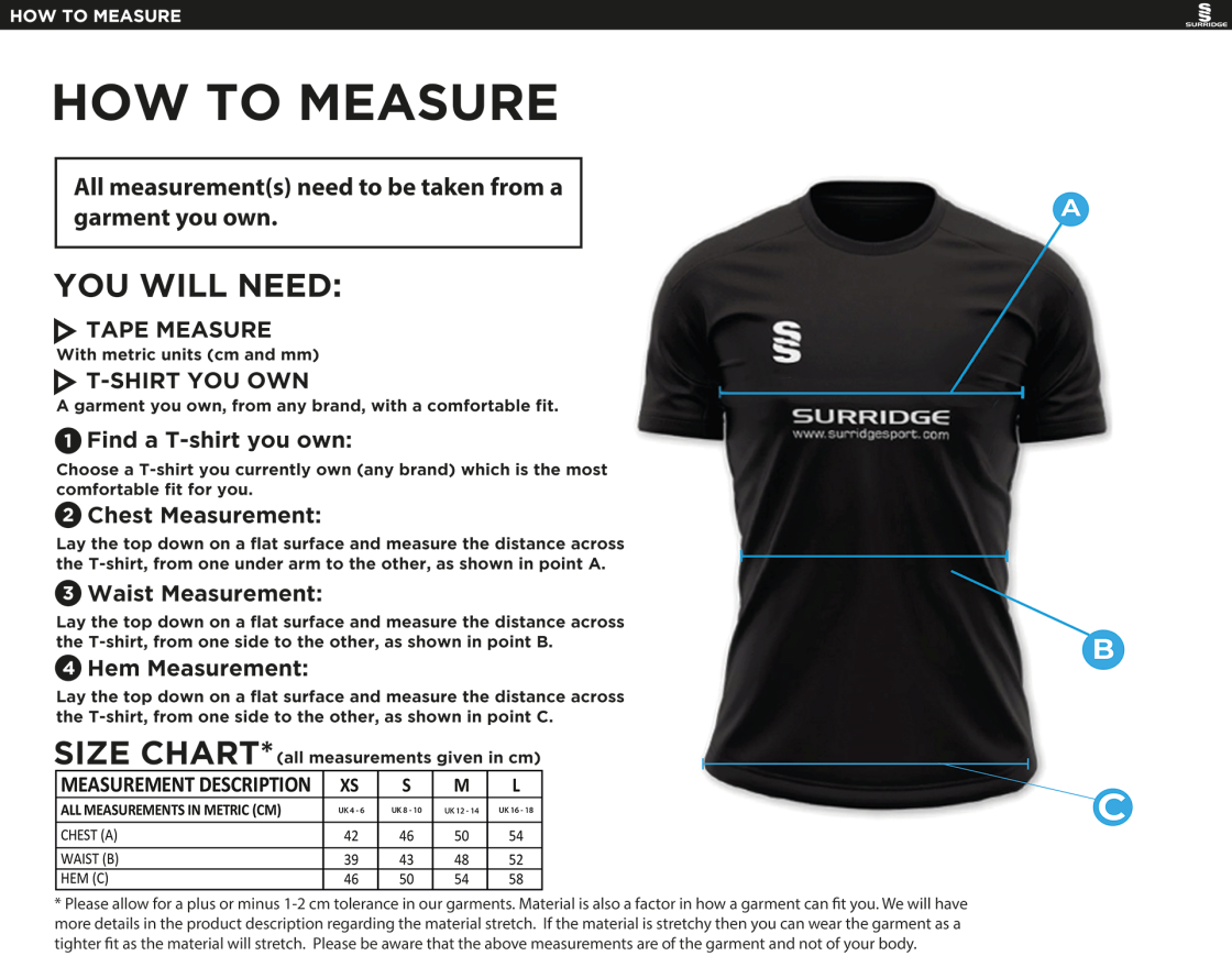 Old Isleworthians CC - Women's Dual Solid Colour Polo - Size Guide